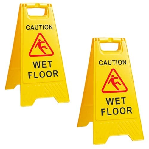 Image of The Cleaning Expert Caution Wet Floor Sign - 60cm Yellow High-Visibility Safety Sign with Slip Hazard Symbol - Lightweight, Foldable & Durable for Home, Business & Commercial Use - 1/2/4 Pack (2)