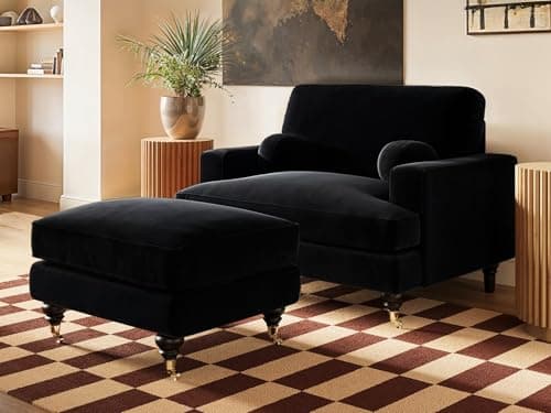 Image of Solace+Co Addison Loveseat Footstool with Caster Legs Bundle Black Velvet