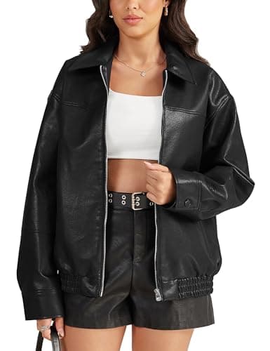 Image of Fengbay Faux Leather Jacket Women Oversized Bomber Motorcycle Y2K Moto Biker Racer Jackets Coat with Pockets