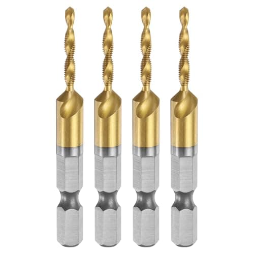 Image of sourcing map 4pcs Combination Drill and Tap Bit, Metric M3 x 0.5 Thread 1/4" Hex Shank, Titanium Coated Threading Screw Taps Spiral Flute Tapping Tool, High Speed Steel (HSS) 4341