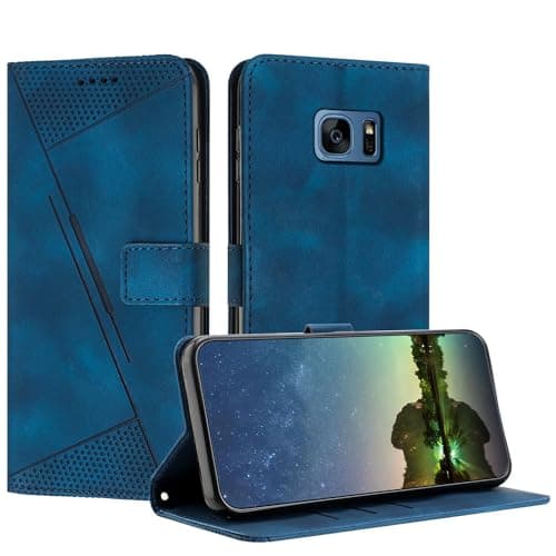 Image of Mo-Beauty Case for Samsung Galaxy S7 Edge, PU Leather Book Folio Flip Cover with Magnetic Stand Function Card Slot Function Dream Triangle Phone Case Cover Compatible with Samsung S7 Edge (Blue)