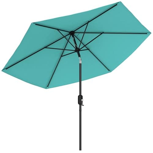 Image of Outsunny 2.6 m Garden Parasol Umbrella with Aluminium Pole, Outdoor Table Market Patio Umbrella Sun Shade with Tilt and Crank, Vent, Turquoise