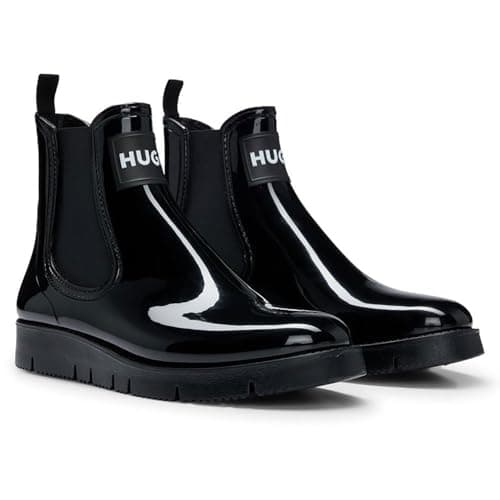 Image of HUGO Women's Lunara_RChBootie_PVC Bootie, Black, 3 UK