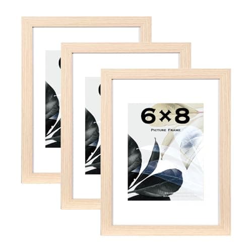 Image of Scholar Tree Natural 8x6 Photo Frames Set of 3 - Wooden Picture Frames for Table Top and Wall Mounting with 6x4 Mat