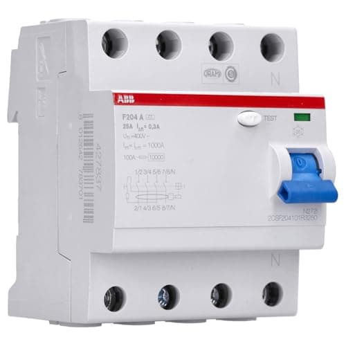 Image of ABB Protecta Plus F204 A-25/0.3 Residual Current Circuit Breaker • 4 Pole • 25A • Type A • 300mA • RCCB • DIN Rail • F200 Series • Earth Fault Protection • 2CSF204101R3250