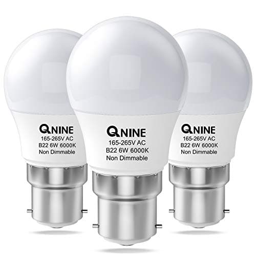 Image of QNINE B22 LED Bulb, Cool White Bayonet Light Bulb, 6W (60W Equivalent), 550lm, B22 LED Golf Ball Bulb, 6000K, Non Dimmable, 3 Pack