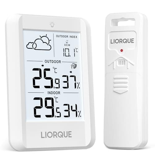 Image of LIORQUE Weather Stations with Outdoor Sensor Wireless Indoor Outdoor Thermometer Hygrometer, Temperature and Humidity Monitor Wireless with Weather Forecast, Backlight, Includes 5 Batteries