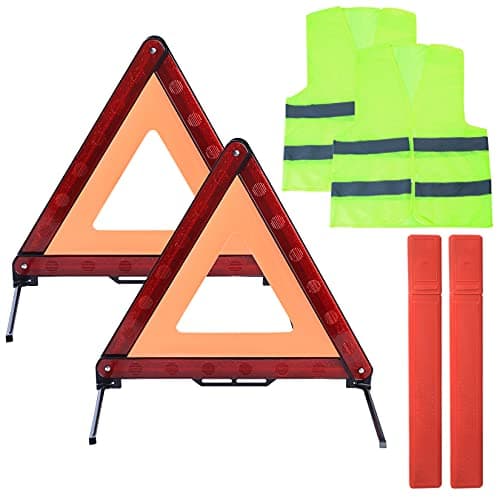 Image of LJHOME 2 Pcs Car Emergency Warning Triangle and 2 Pcs Reflective Safety Vest Kit, Foldable Car Road Safety Reflective Safety Warning Triangle Kit for Car Truck SUV Breakdown