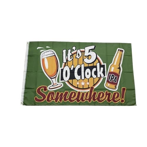Image of Beer It's 5 O'clock Somewhere IPA Flags Banners - Durable 100% Polyester Fabric Brass Grommets&Headband,3x5ft Outdoor Indoor Flying for Festival,Business,Party,School,Decoration and Patriotic Display