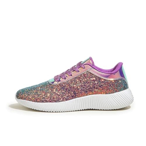 Image of LUCKY STEP Women's Glitter Shoes Sparkly Lightweight Metallic Sequins Tennis Sneakers (Purple, 10US-41EU-8UK)