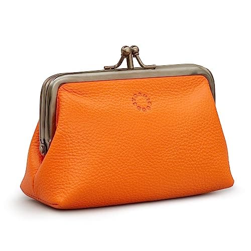 Image of Genuine Leather Triple Frame Aubrey Purse by Yoshi (Orange)