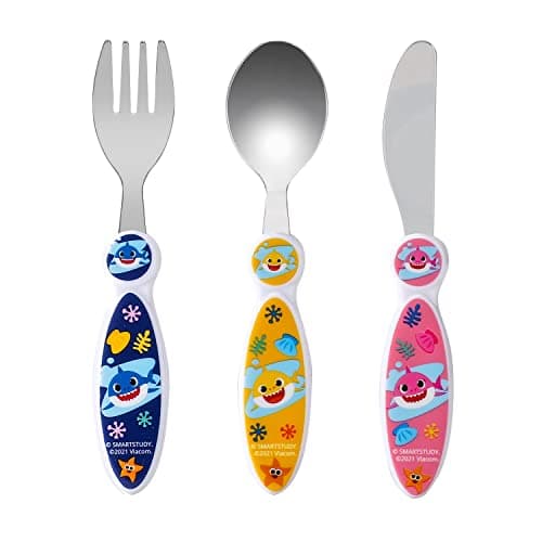 Image of Kids Cutlery Set – 3PCS Childrens Toddler Dinnerware Set Gift for Boys & Girls, Includes Knife, Fork & Spoon, Travel Cutlery Set for Kids (Baby Shark)