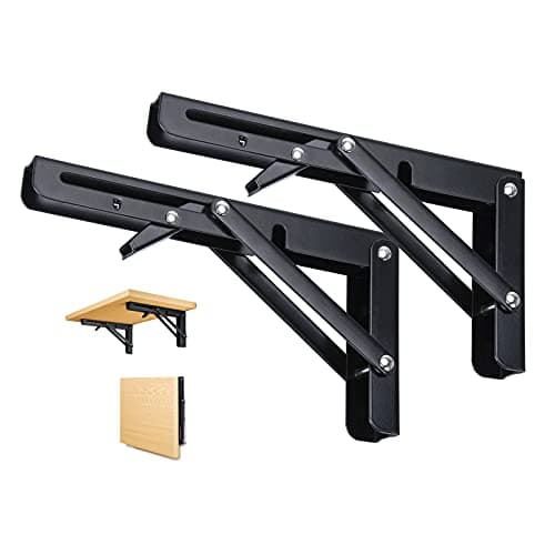 Image of Ozzagar Folding Shelf Brackets 8 Inch, 2pcs Heavy Duty Shelves Bracket Stainless Steel Wall Foldable Shelf Brackets for Table Tops Folding Table Wall Table, Space-Saving, Load Capacity: 50kg / 110lb