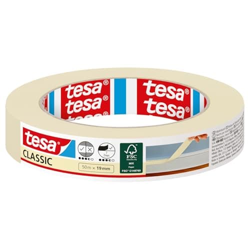 Image of tesa Masking Tape CLASSIC - Painter's Tape for Masking During Painting Work - Solvent-free, Removable without Residue - 50 m x 19 mm