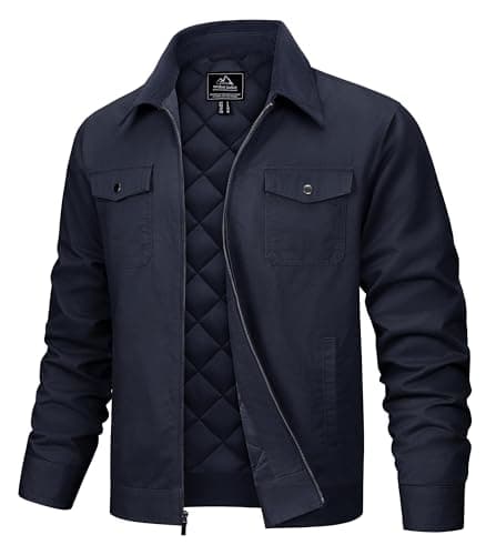 Image of TACVASEN Men's Wax Jacket Fleece Lined Bomber Jackets Autumn Winter Cotton Work Shacket Coats with Pockets Navy L