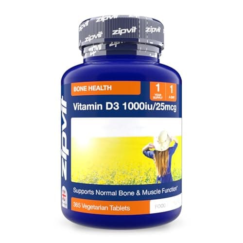 Image of Zipvit Vitamin D 1000IU, 1 Year Supply, 365 Vegetarian D3 Tablets, High Absorption, Easy-to-Swallow Vitamin D Tablets for Immune, Bone & Muscle Health