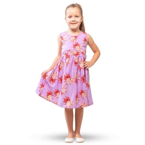 Image of Miss Lavish London Baby Girl Casual Dresses - Audrey Hepburn Vintage Style, A-Line Cute Midi Sundress, Birthday Summer Outfit, Spring & Summer Boho Special Occasions Dress Round Neck Purple, 3-4 Years