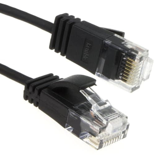 Image of kenable Slim Cat6 Full Copper RJ45 Ethernet Network Patch Cable 0.25m Black | Ultra-Thin 2.8mm Diameter for High-Density Networking | Gigabit LAN Lead | 32AWG Stranded UTP