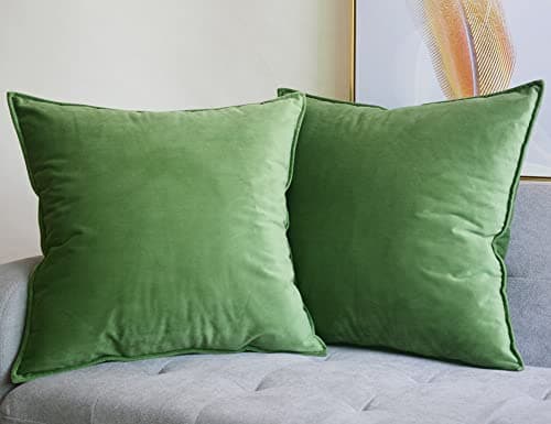 Image of Lutanky Velvet Cushion Covers 50cm x 50cm Olive-Green Decorative Square Throw Pillow Covers (Pack of 2) Soft Piped Pillowcases for Sofa Bedroom with Invisible Zipper 20x20 Inch