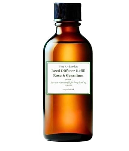 Image of Rose & Geranium Reed Diffuser Refill | 100ml of Pure Essential Oils | Handmade, Cruelty-Free, Long-Lasting Aroma | Luxurious Home Fragrance by Cosy Art