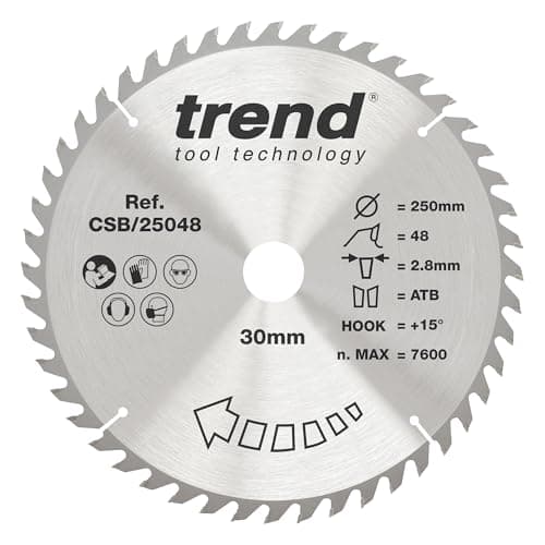 Image of Trend Wood Circular Saw Blade, 250mm Diameter, 30mm Bore, 48 Teeth, 2.8mm Kerf, +15° Hook, TCT, Medium Finish, CSB/25048
