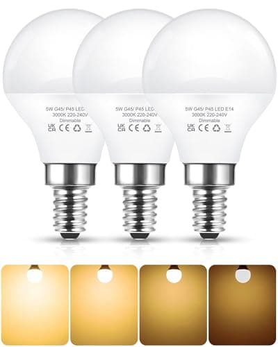 Image of EvaStary E14 LED Light Bulb Dimmable, 5W (40W Equivalent) Small Edison Screw Golf Ball Bulb, 3000K Warm White, G45 P45 E14 Bulbs for Interior Lighting, 3 Pack