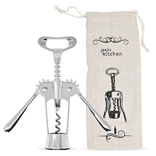 Image of ﻿﻿Joejis Corkscrew Bottle Opener - Wine Cork Screw Wing - Remove Beer Olive Oil Multifunctional Corks and Caps - Deluxe Storage Bag - Chrome