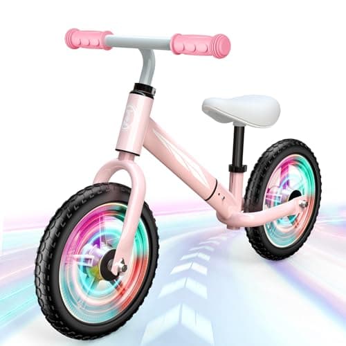 Image of Dromlag Balance Bike for 2-5 Year Olds Kids, 50kg Weight Capacity, Adjustable Seat & Handlebars, LED Wheels, Safe & Stable, Ideal Children's Gift, Christmas Xmas Gifts for Kids Eve, Pink