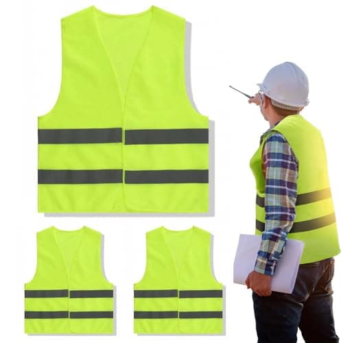 Image of 3 Pcs Hi Vis Vest, Yellow Jackets Reflective Hi Vis Jacket, Safety Reflective Vest Hivisible Vest for Traffic Work, Security Guard, Running Mens Womens Boys Girls