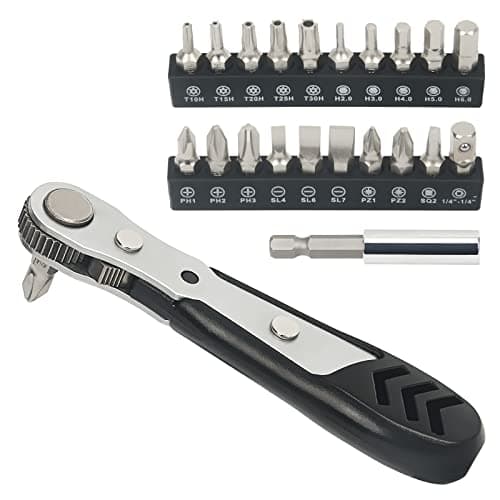 Image of STREBITO Mini Ratchet Set, 22-Piece 1/4 Ratchet Right Angle Screwdriver, 36-Tooth Small Ratcheting Wrench Bit Ratchet For Tight Spaces, with Phillips, Slotted, Torx, Hex, Square and Adapter for Socket