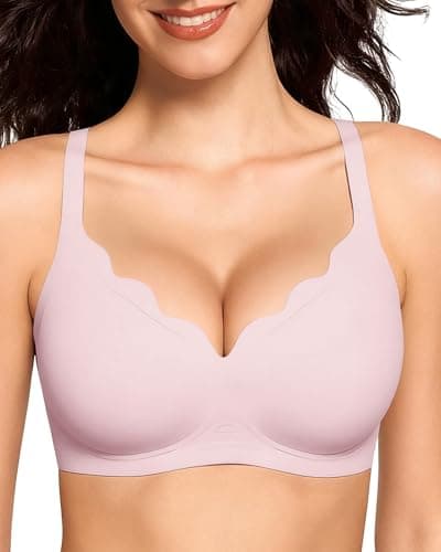 Image of OXYIBRAS Plunge Jelly Bras for Women No Underwire Wireless Deep V Bralettes Soft T Shirt Sleep Bra with Bra Extenders Pink L