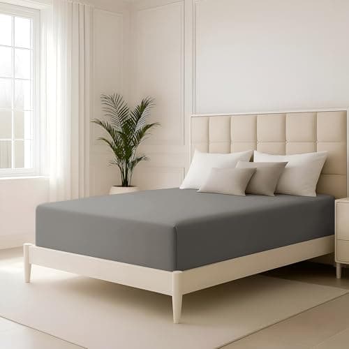 Image of Hafaa Double Fitted Sheet Grey Bedding 40 Cm Extra Deep Pocket Bed Sheets Soft Brushed Microfiber Fabric, Elastic Corners Breathable Shrinkage Fade-Resistant Bedsheets