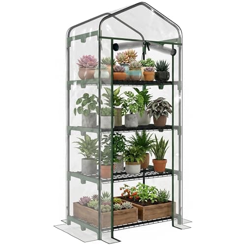 Image of Outsunny 4 Tiers Mini Portable Greenhouse Plant Grow Shed Metal Frame PVC Cover 160H x 70L x 50Wcm