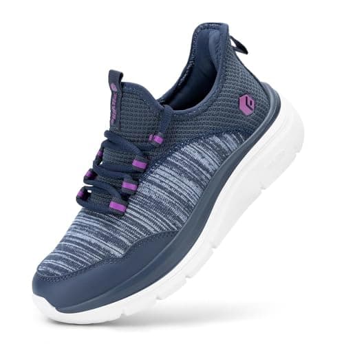 Image of FitVille Womens Wide Trainers Athletic Mesh Walking Shoes Lightweight Comfortable Running Shoes, Navy Blue, 5.5, Wide
