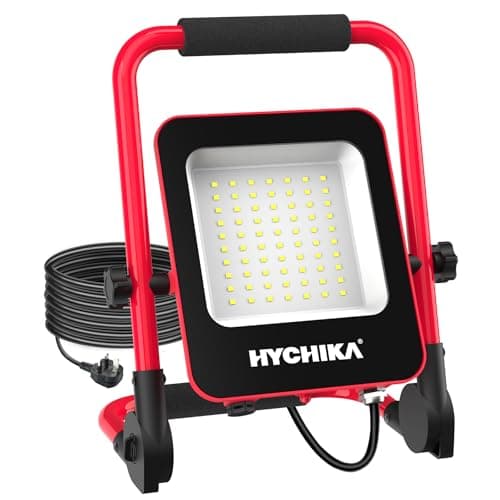 Image of HYCHIKA LED Work Light 50W, Job Site Lights 5500LM, IP65 Waterproof, 360° Degree Rotation with Stand Foldable Construction Lights, 6500K Daylight White Suitable for Camping, Workshop, Garage