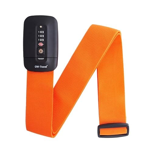 Image of OW-Travel Personalised Luggage Straps with Locks for Suitcases (1 Pack Orange) Easy to Spot TSA Suitcase Straps with Luggage Labels. TSA Approved Locks Bag. Lockable Travel Belt