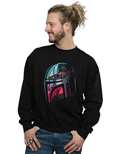 Image of Absolute Cult Star Wars Men's The Mandalorian Mandalore Helmet Reflection Sweatshirt Black XXXXX-Large
