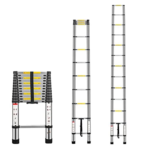 Image of Multibao 3.8M / 12.5FT Telescopic Ladder Multi-Purpose Portable Telescoping Aluminium Extension Adjustable Height EN131 Safe Standard 13 Steps 150kg Capacity
