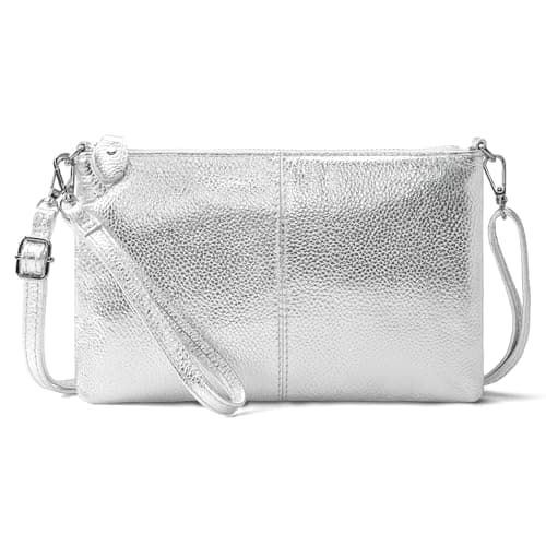 Image of befen Small Genuine Leather Crossbody Bags for Women Wristlet Clutch Wallet-Silver