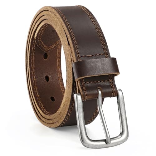 Image of VONMELLI Men's Full Grain Leather Belt, Mens Belt with Anti-Scratch Pin Buckle Heavy Duty Work Belts & Casual Jeans Belts for Everyday Wear Coffee 120cm