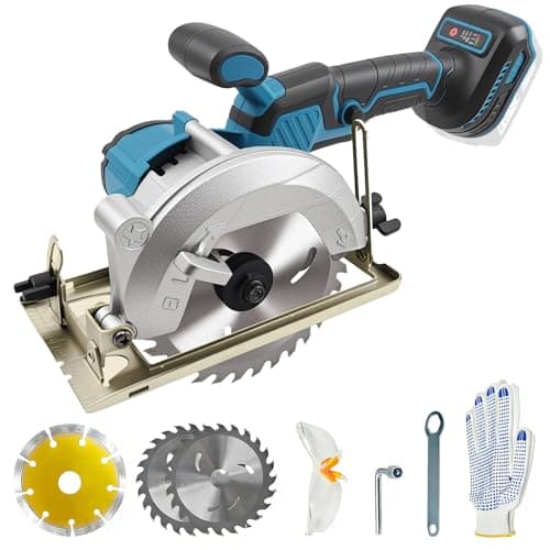 Image of Cordless Circular Saw for Makita 18V Battery, 0-45° Bevel Handheld Mini Brushless Circular Saws with 3 Blades, Goggles, Gloves and 2 Wrenches, Perfect for Tile, Wood, Plastic Cuts(NO Battery)
