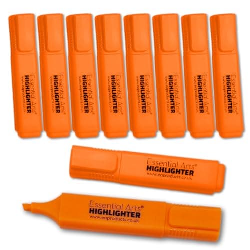 Image of Essential Arts Square Orange Highlighter Pen Pack of 10 | Chisel Tip Fluorescent Highlight Marker Pens for Office, School Art and Business