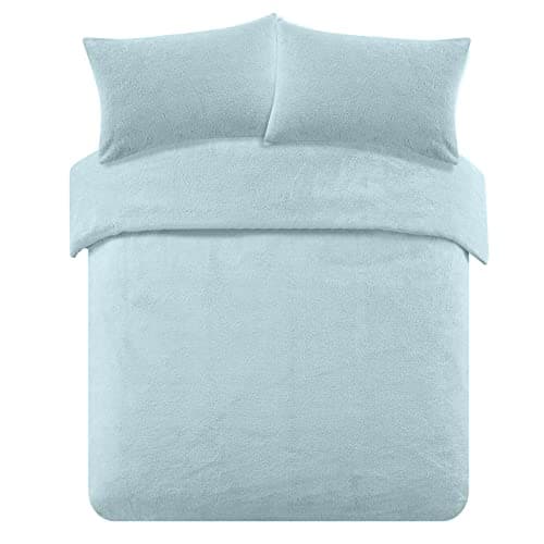 Image of Brentfords Single Teddy Fleece Duvet Blue, Christmas Duvet Set Single Fluffy Bedding Single Duvet Cover Set Ultra Soft Comfy Warm Bed Set with Pillowcase