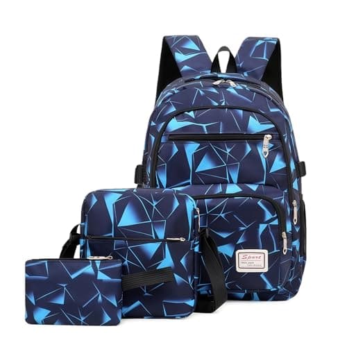Image of Aucuu School Bags for Boys Backpack Sets, 3 in 1 Book Bag Set Large Capacity, Waterproof Lightweight Primary Middle Schoolbag with Crossbody Bag & Pencil Case for Kids Children Students Teens