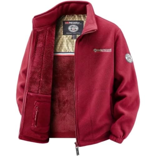 Image of WINDEHAO Unisex Double-layer Padded Warm Jacket, Polar 360 Tactical Jacket Fleece Jackets Double-Layer Fleece Hooded Sherpa Jacket (Red,XL)