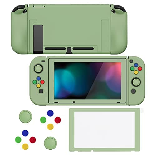Image of playvital ZealProtect Soft Protective Case for Nintendo Switch, Flexible Cover Protector for Switch with Tempered Glass Screen Protector & Thumb Grip Caps & ABXY Direction Button Caps - Matcha Green