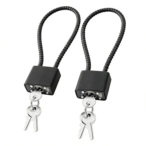 Image of 2 PCS Black Cable Lock with Key, 38cm Heavy Duty Long Shackle Padlocks, Steel Rope Padlocks with 3 Keys, Robust Long Shackle Padlock, Locker Padlock, Wheelie Bin Locks for Gate, Bike, Outdoor