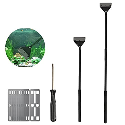 Image of BUYGOO 65cm Algae Scraper for Glass Tank, Aviation Aluminum-alloy Fish Tank Scraper Cleaner with detachable rod and 10PCS Replacement Stainless Steel Blades for Aquarium, Fish Tank