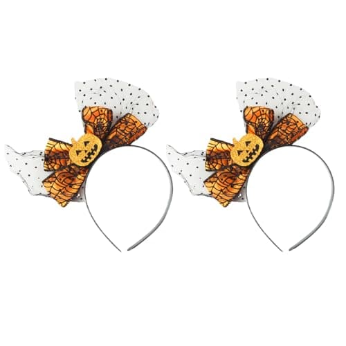 Image of Bohue 2pcs Halloween Pumpkin Hairband Costume Headwear Mesh Bowknot Headbands Hair Accessories for Party Supplies Cosplay
