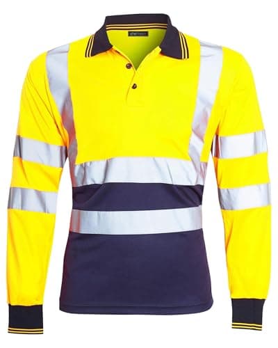 Image of shelikes Mens Hi Vis Viz Polo Tshirt Top Long Sleeve Polos Shirt Workwear High Visibility Tee Shirt Yellow/Navy